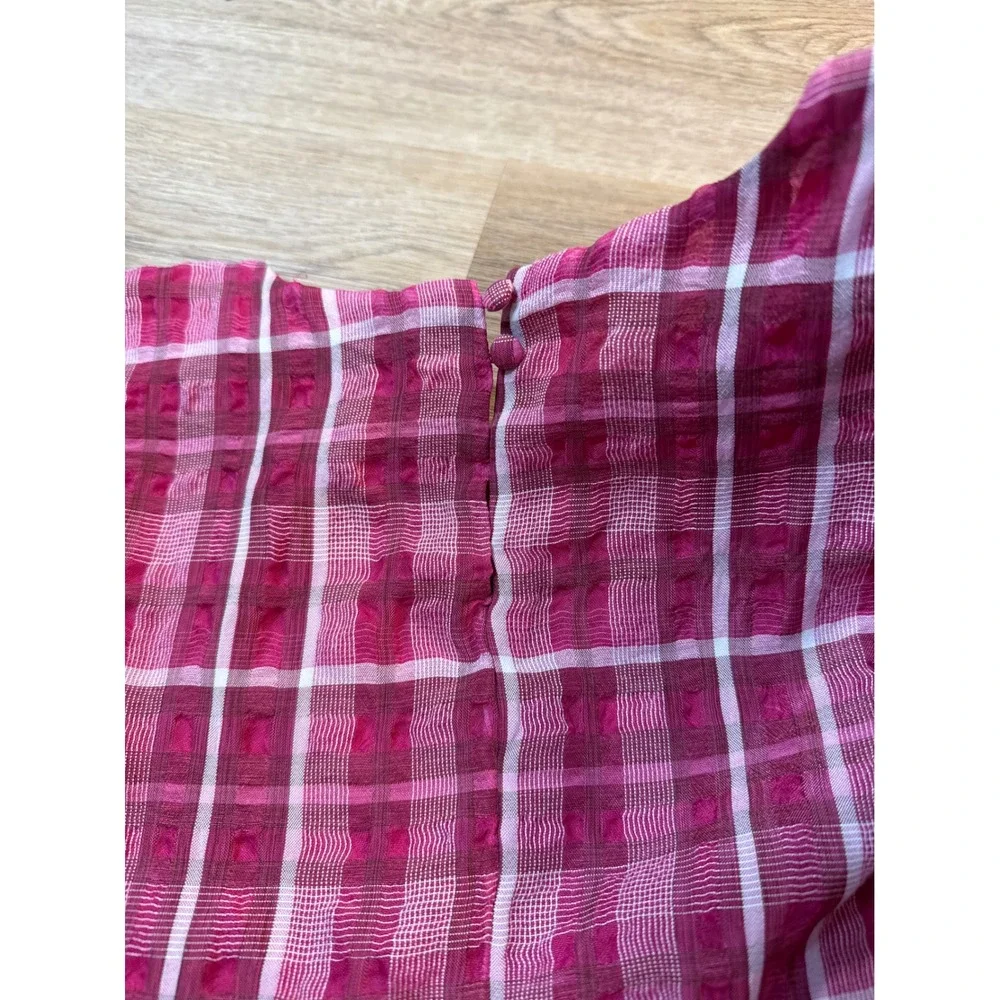 Madewell Pink Plaid‎ Puff Sleeve Top Womens XS